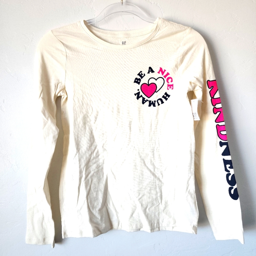 Gap Kids Girls XXL (14-16) T Shirt Be A Nice Human 100% Cotton Ivory